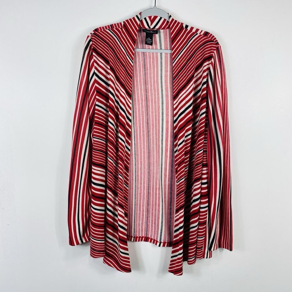 Maggie Barnes Plus Size 1X 18 20 Striped Open Cardigan Sweater Red